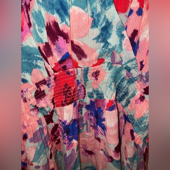 Easel Floral Tie-Back Mini Dress - Red, Pink, Blue - Picture 6 of 7